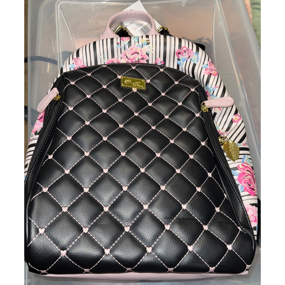 Luv Betsey Black Quilted Floral‎ Backpack Purse Bag